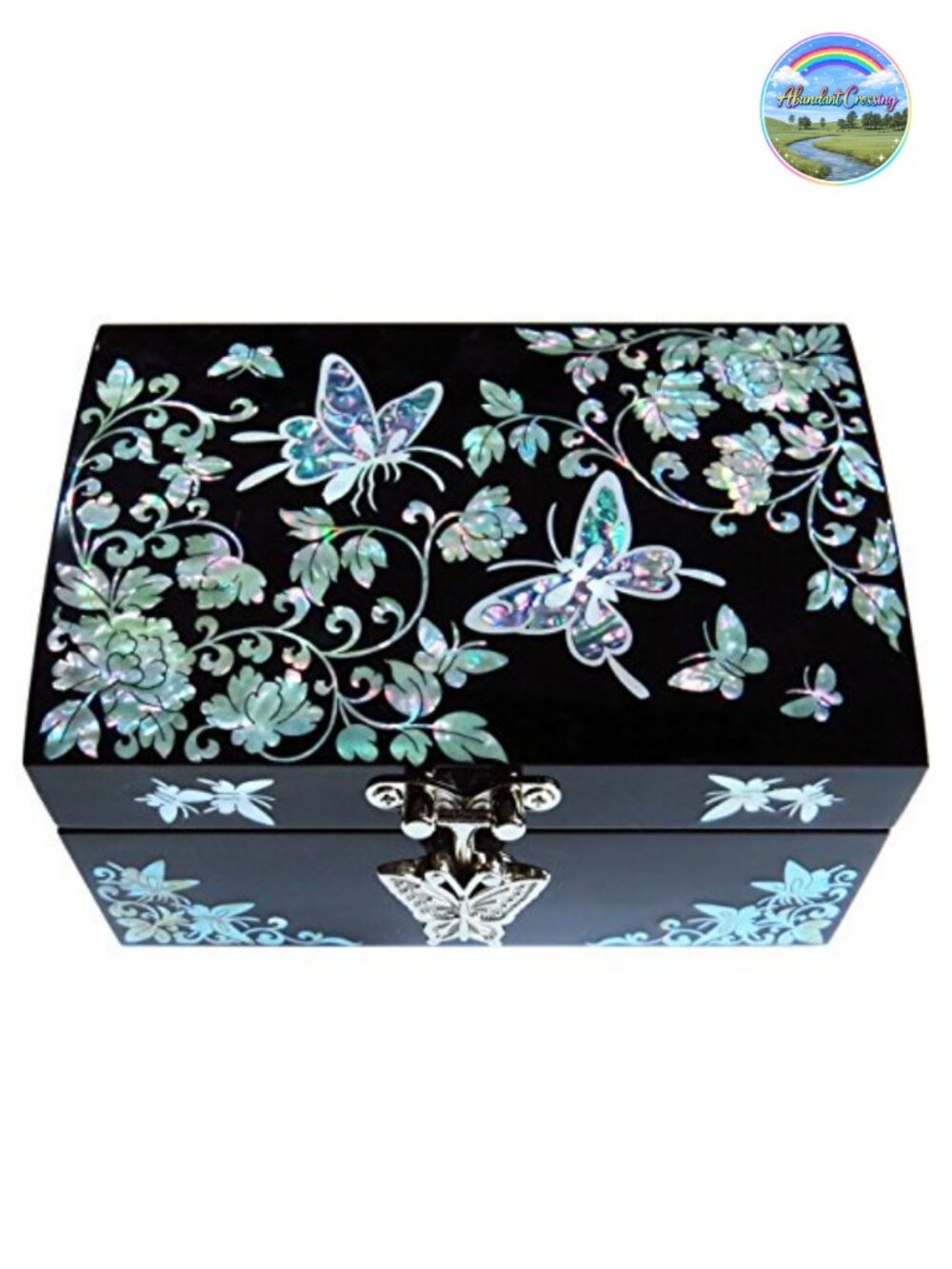 Mother of Pearl Jewelry Box Ring Earring Organizer Butterflies Design